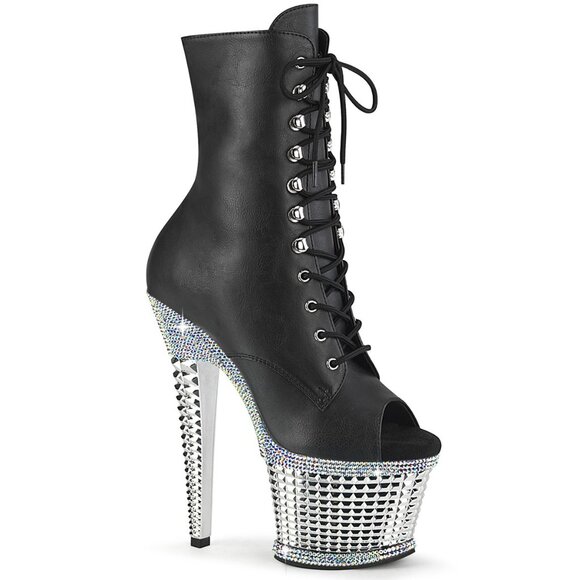 Pleaser Spectator-1021RS Chrome Platform Black High Heel Boots